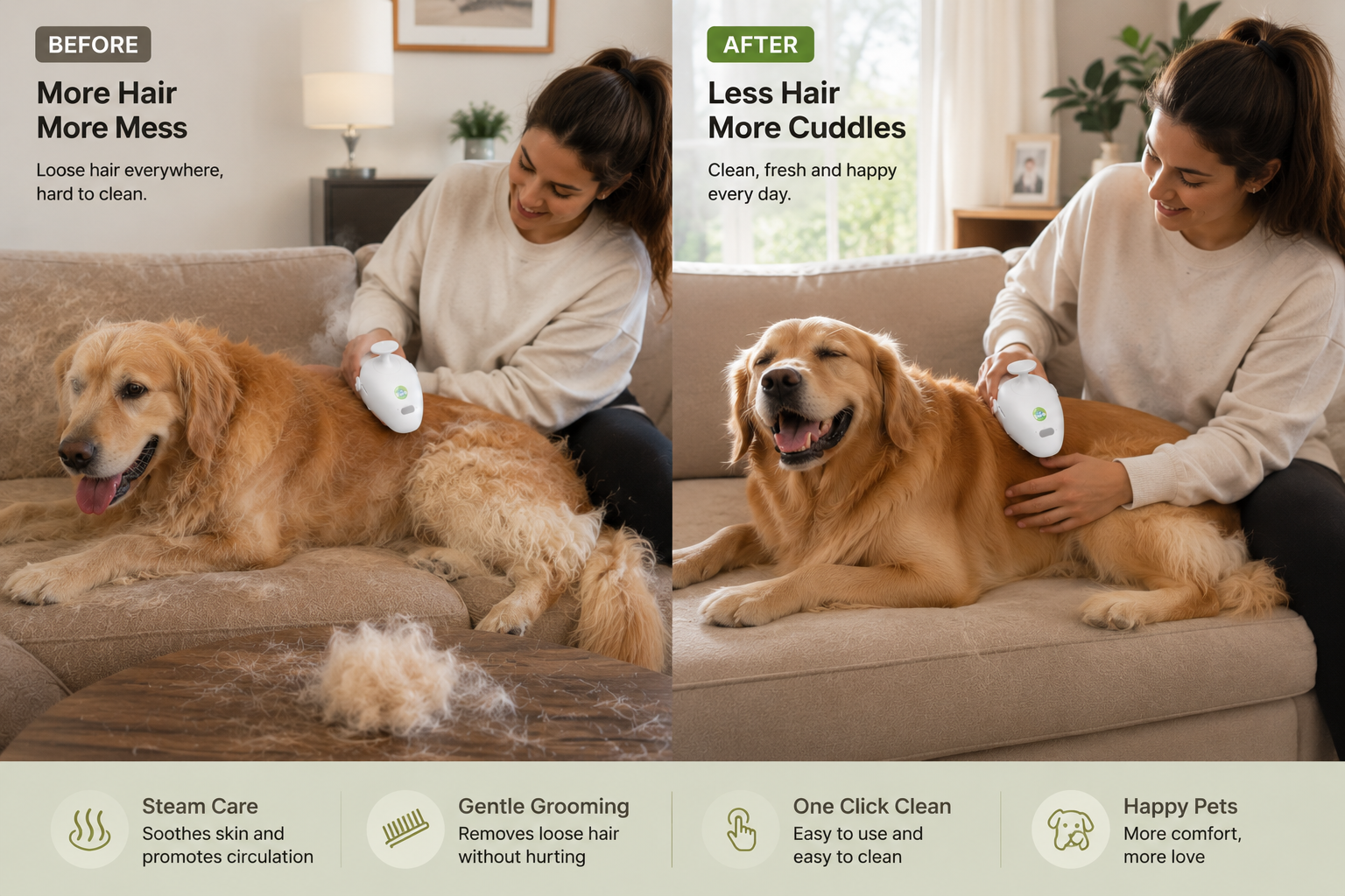 4-in-1 Steam Brush for Dogs & Cats.