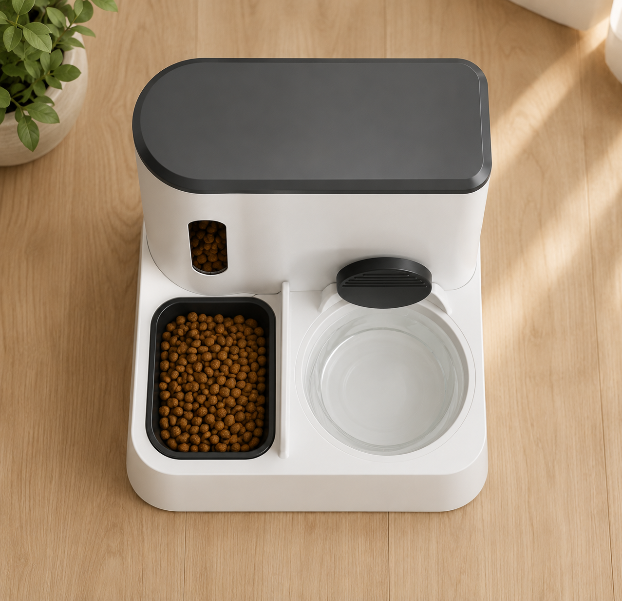 Automatic Pet Feeder and Water Dispenser, Dual Bowl Food and Water Dispenser for Cats and Dogs.